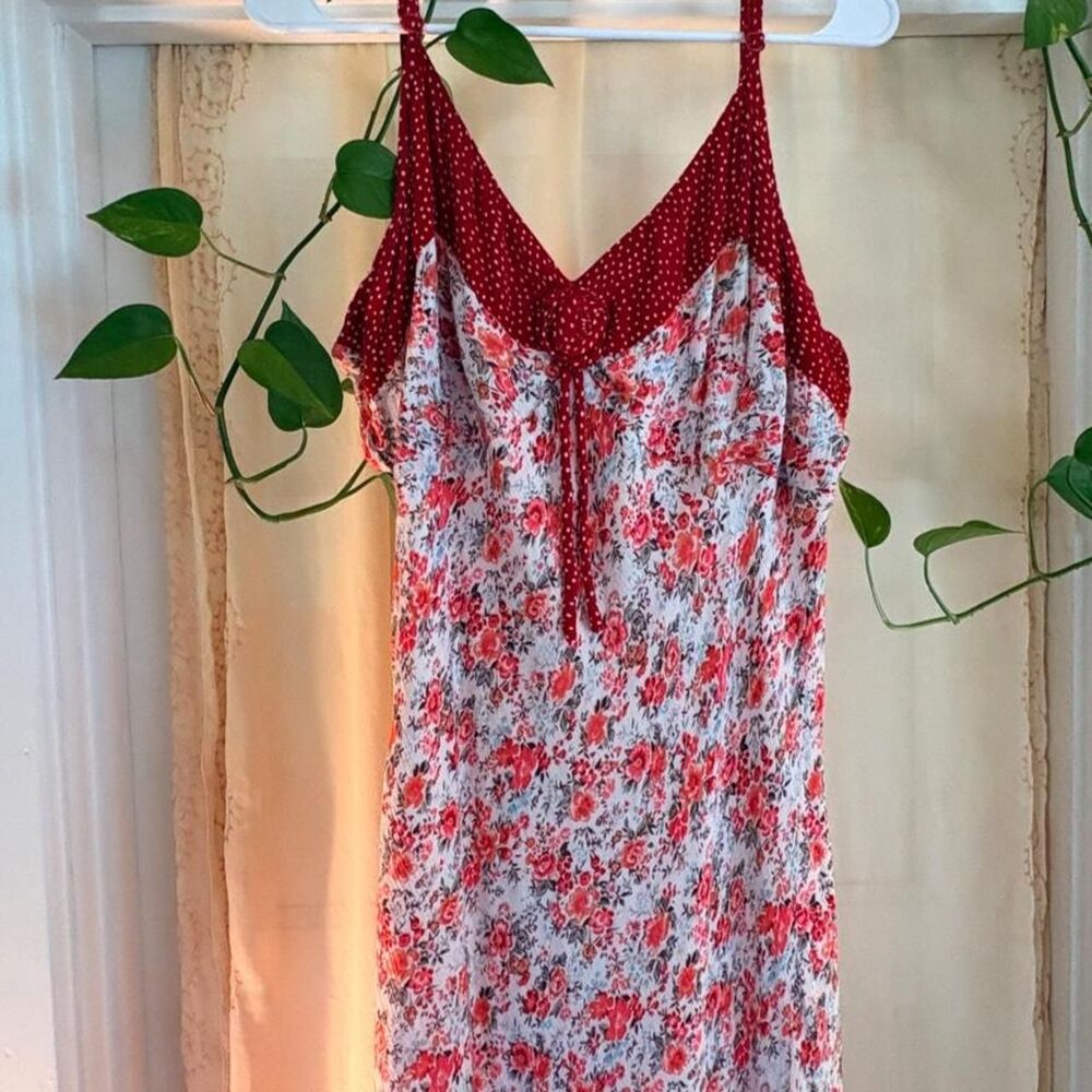 90s Newport News Floral Maxi Dress Red White Polka Dot